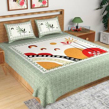 Green Floral Print 180 TC Cotton Double Bedsheet (108" x 108") with 2 pillow cover 1