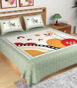 Green Floral Print 180 TC Cotton Double Bedsheet (108" x 108") with 2 pillow cover