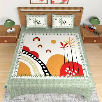 Green Floral Print 180 TC Cotton Double Bedsheet (108" x 108") with 2 pillow cover 3