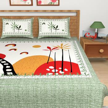 Green Floral Print 180 TC Cotton Double Bedsheet (108" x 108") with 2 pillow cover 4