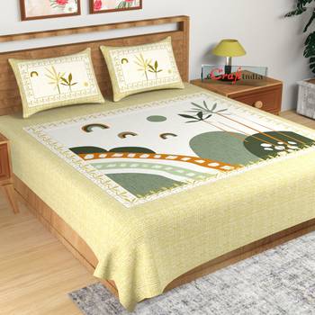 Yellow Floral Print 180 TC Cotton Double Bedsheet (108" x 108") with 2 pillow cover 1