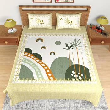 Yellow Floral Print 180 TC Cotton Double Bedsheet (108" x 108") with 2 pillow cover 3