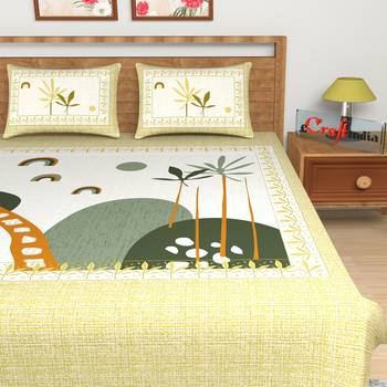 Yellow Floral Print 180 TC Cotton Double Bedsheet (108" x 108") with 2 pillow cover 4
