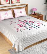 Pink Floral Print 180 TC Cotton Double Bedsheet (108" x 108") with 2 pillow cover