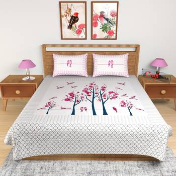 Pink Floral Print 180 TC Cotton Double Bedsheet (108" x 108") with 2 pillow cover 2