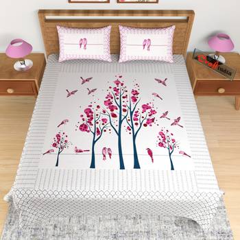 Pink Floral Print 180 TC Cotton Double Bedsheet (108" x 108") with 2 pillow cover 3
