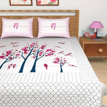 Pink Floral Print 180 TC Cotton Double Bedsheet (108" x 108") with 2 pillow cover 4