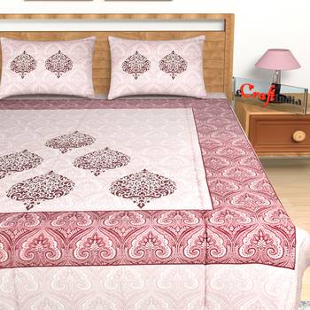 180 TC Pure Cotton Premium Double Bed King Size Ethnic Design Bedsheet (100 In x 108 In) with 2 pillow cover - Pink 4