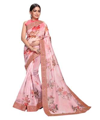peach  organza saree with blouse piece 1