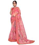 pink organza saree with blouse piece