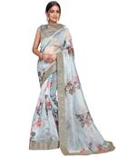 grey organza saree with blouse piece