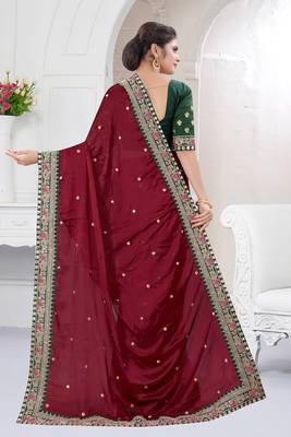 Maroon embroidered fancy fabric saree with blouse 4