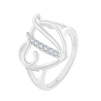 Heart Initial Alphabet Letter 'V' Ring for Women and Girls 1