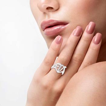 Heart Initial Alphabet Letter 'V' Ring for Women and Girls 2