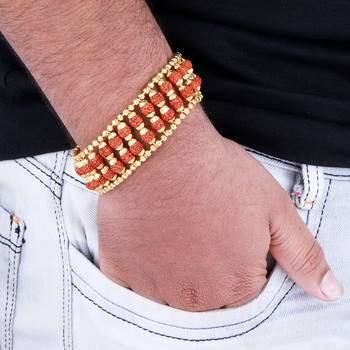 Gold Plated Beads Rudraksha Bracelet   For Boys Men 5