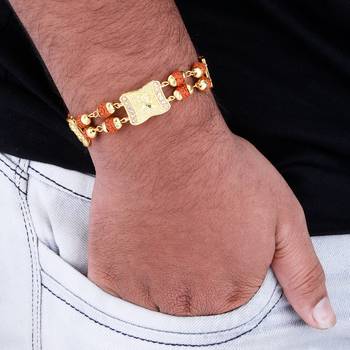 Traditiona Two Layer Gold Plated Beads Rudraksha Bracelet   For Boys Men 5