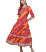 Multicolor embroidered cotton long-kurtis