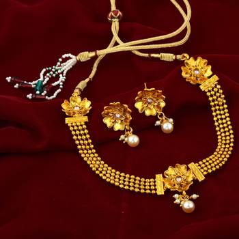 Traditional Gold Plated Floral Ball Chain Choker Necklace Set 1
