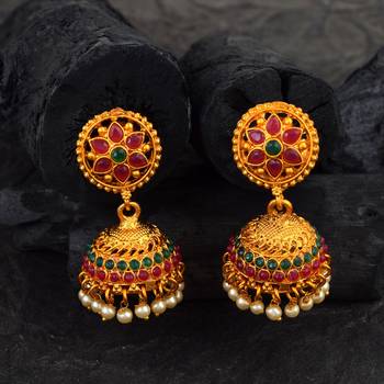 Traditional Multicolor Stone South-Indian Jhumka Earrings 1