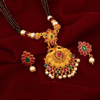 Traditional Gold Plated Peacock Inspired South-Indian Necklace Set 1