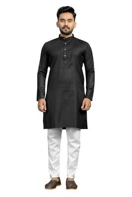 Black plain cotton silk kurta-pajama 1