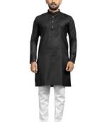 Black plain cotton silk kurta-pajama