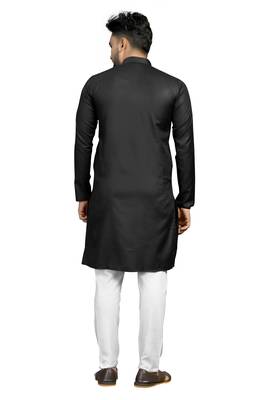 Black plain cotton silk kurta-pajama 2