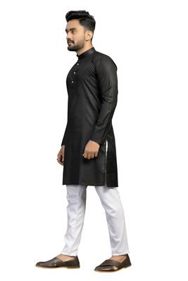 Black plain cotton silk kurta-pajama 3