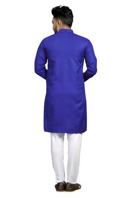 Blue plain cotton silk kurta-pajama 2