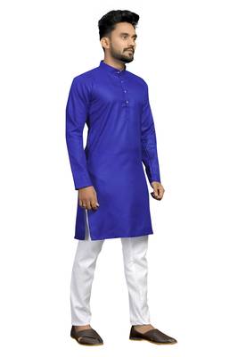 Blue plain cotton silk kurta-pajama 4