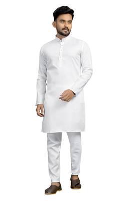 White plain cotton silk kurta-pajama 1