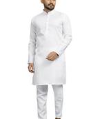White plain cotton silk kurta-pajama