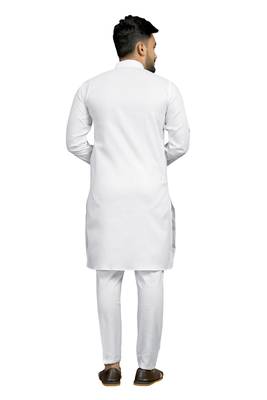 White plain cotton silk kurta-pajama 2