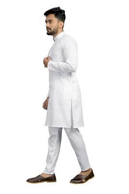 White plain cotton silk kurta-pajama 3