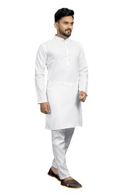 White plain cotton silk kurta-pajama 4