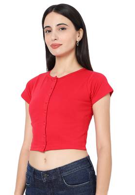 Red Cotton stitched plain  Blouse 4