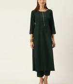Women Green Yoke Design Regular Sequinned American Crape Kurta with Pant