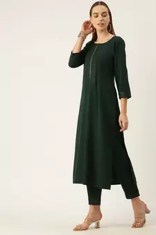 Women Green Yoke Design Regular Sequinned American Crape Kurta with Pant