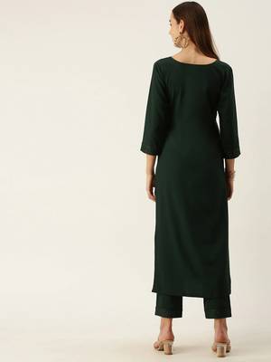 Women Green Yoke Design Regular Sequinned American Crape Kurta with Pant 3