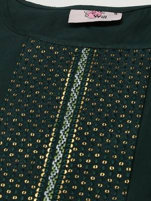 Women Green Yoke Design Regular Sequinned American Crape Kurta with Pant 5