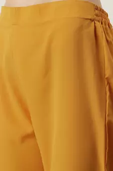 Women Yellow Yoke Design Regular Sequinned American Crape Kurta with Pant