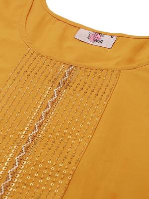 Women Yellow Yoke Design Regular Sequinned American Crape Kurta with Pant 6