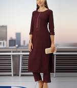 Women Maroon Yoke Design Regular Sequinned American Crape Kurta with Pant