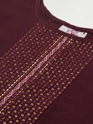 Women Maroon Yoke Design Regular Sequinned American Crape Kurta with Pant 6