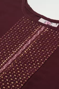 Women Maroon Yoke Design Regular Sequinned American Crape Kurta with Pant