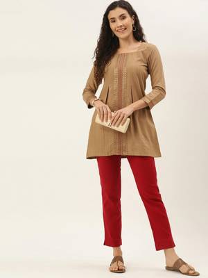 Women Beige Cotton Blend Fit & Flare Top 1