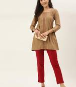 Women Beige Cotton Blend Fit & Flare Top