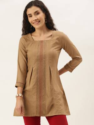 Women Beige Cotton Blend Fit & Flare Top 2