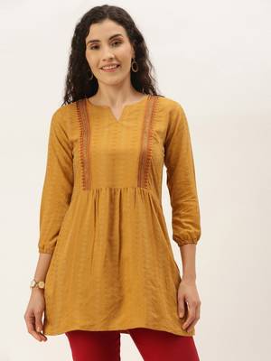 Women Beige Cotton Blend Fit & Flare Top 2