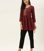 Women Brown Cotton Blend Fit & Flare Top